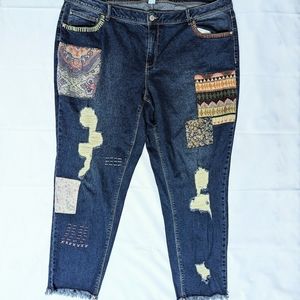 Womens Est. 1946 Denim 22W jeans distressed pants patches embroidered boho
